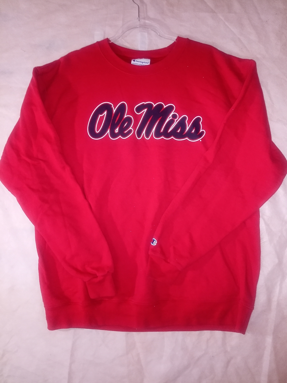 Women's Champion Red "Ole Miss" Crewneck Sweatshirt XL